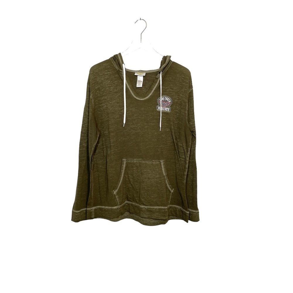 Wonder Woman Cotton/Poly Pajama Set Hoodie and Shorts Grey/Green Burnout Size L - Picture 12 of 16